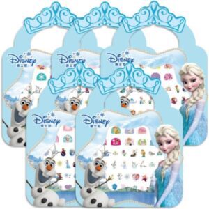 Feifei’S Bow 5 Sheets Toddlers Princess Elsa Minnie Kids Girls Nail Stickers Earring Stickers Art Decal Party Bag Fillers Decor for Kids Girls Birthday Gift (Elsa Nail Stickers)