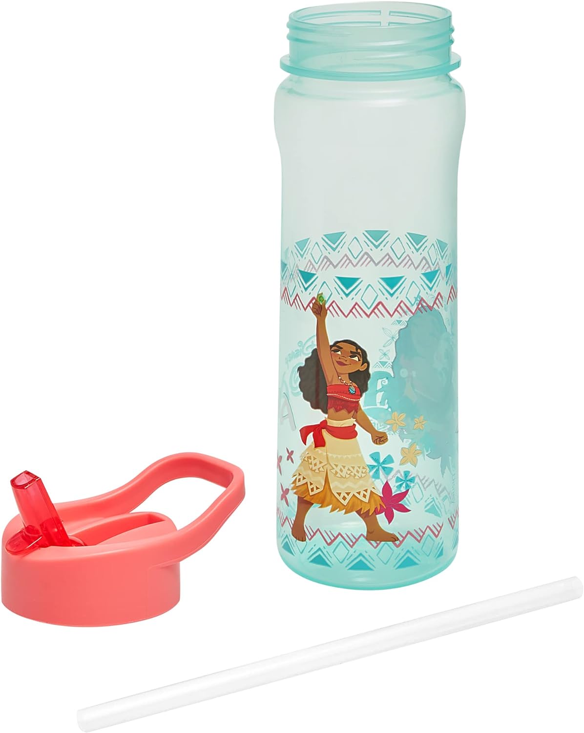 Disney Moana Water Bottle Flip Up Straw 600ml – Official Disney Merchandise Kids Reusable Non Spill - BPA Free - Recyclable Plastic - Ideal For School Nursery Sports Picnic - Turquoise & Pink - Image 7