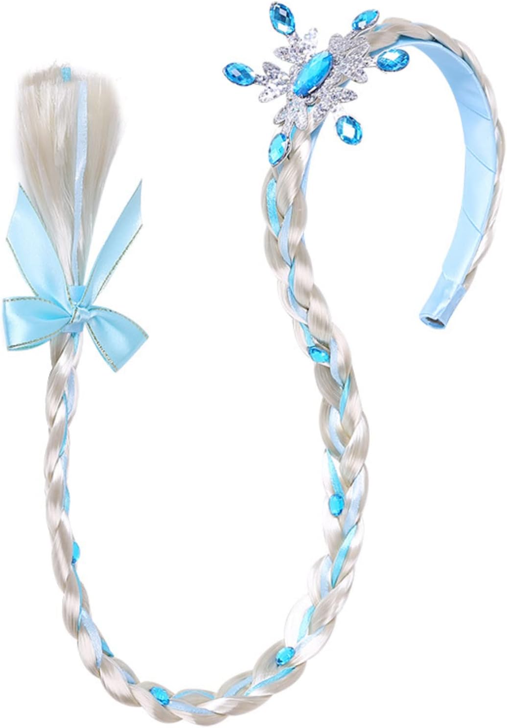 FEIFEI'S BOW Kids Girls Toddlers Blue Frozen Elsa Ponytail Hair Extension Party Hair clips Snowflake Crown Headband Hairband Costume Dress up Braided Wigs (Elsa Snowflake Headband)