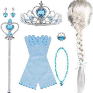 Vicloon Elsa Dress Accessories, Elsa Gloves, Princess Tiara Braid Wand Set (7 pcs)