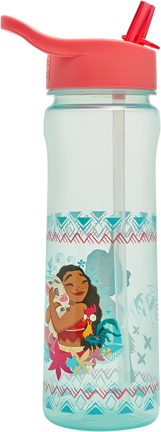 Disney Moana Water Bottle Flip Up Straw 600ml – Official Disney Merchandise Kids Reusable Non Spill - BPA Free - Recyclable Plastic - Ideal For School Nursery Sports Picnic - Turquoise & Pink - Image 4