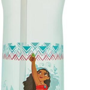 Disney Moana Water Bottle Flip Up Straw 600ml – Official Disney Merchandise Kids Reusable Non Spill - BPA Free - Recyclable Plastic - Ideal For School Nursery Sports Picnic - Turquoise & Pink