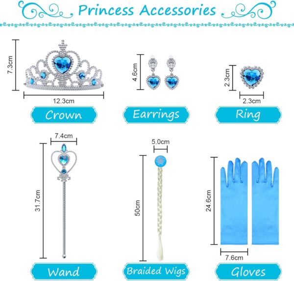 URAQT Elsa Dress, Elsa Princess Costume with Fairy Wand and Crown Tiara, Elsa Anna Dress Up for Girls, Deluxe Girls Fancy Dress for Party Cosplay Bridesmaid Pageant - Image 4