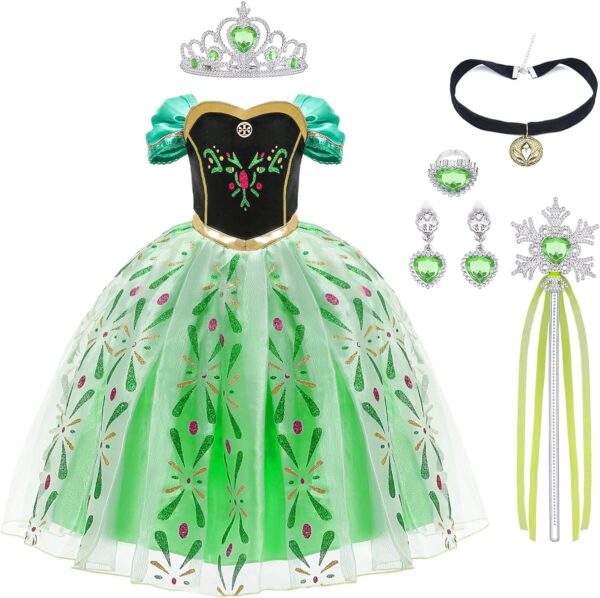 URAQT Elsa Costume, Elsa Anna Dress with Wand and Crown, Girls Princess Costume Dress Up, Fancy Dress for Girls Birthday Party Halloween Christmas Cosplay