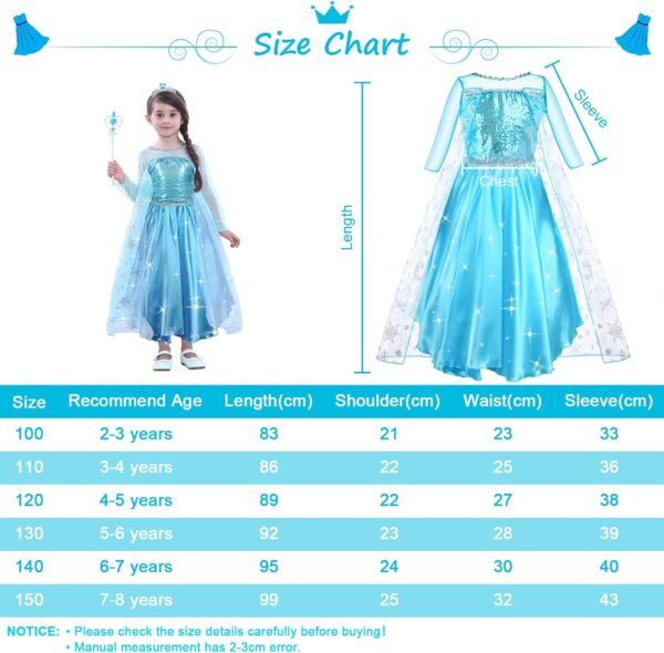 URAQT Elsa Costume Princess Dress, Elsa Dress with Wand and Crown Tiara, Princess Costumes with Elsa Dress Up Accessories for Girls, Girls Fancy Dress for Carnival Birthday Party Halloween Cosplay - Image 7