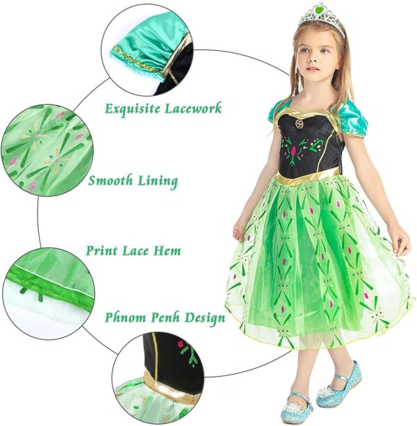 URAQT Elsa Costume, Elsa Anna Dress with Wand and Crown, Girls Princess Costume Dress Up, Fancy Dress for Girls Birthday Party Halloween Christmas Cosplay - Image 2