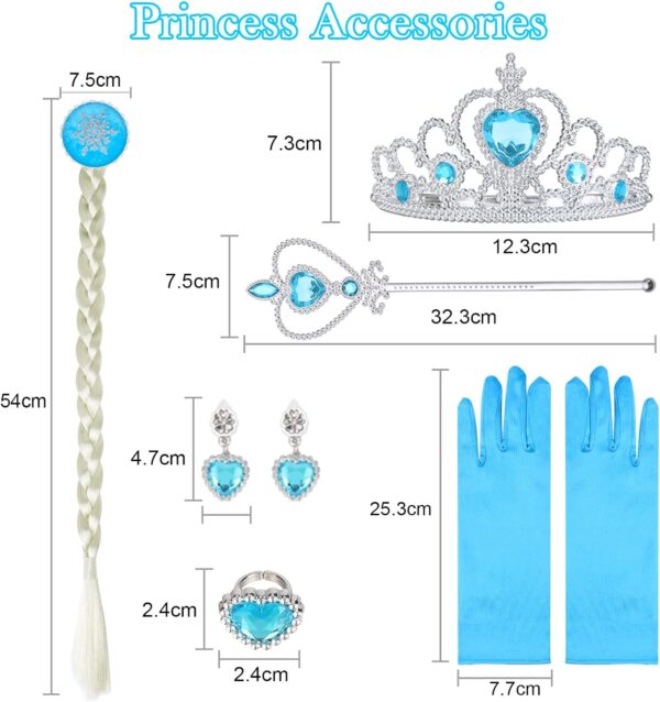 URAQT Elsa Costume Princess Dress, Elsa Dress with Wand and Crown Tiara, Princess Costumes with Elsa Dress Up Accessories for Girls, Girls Fancy Dress for Carnival Birthday Party Halloween Cosplay - Image 6