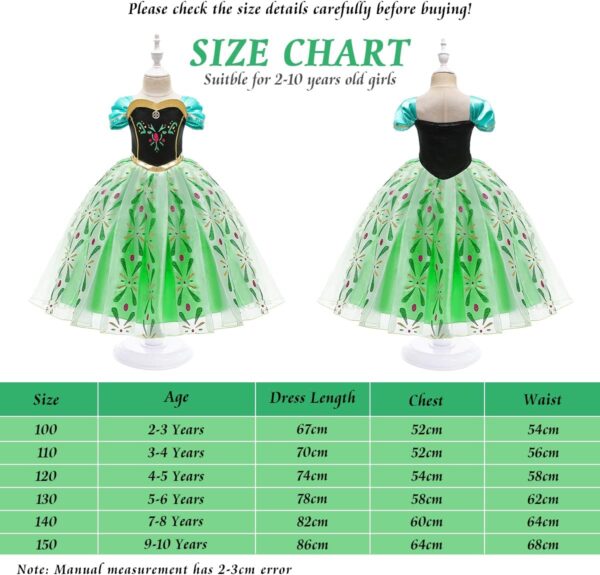 URAQT Elsa Costume, Elsa Anna Dress with Wand and Crown, Girls Princess Costume Dress Up, Fancy Dress for Girls Birthday Party Halloween Christmas Cosplay - Image 6