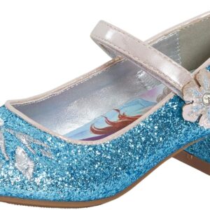 Disney Frozen 2 Girls Anna and Elsa Dress Up Princess Snow Queen Glitter Shoes Party Low Heels Sandals for Girls Blue Sparkle