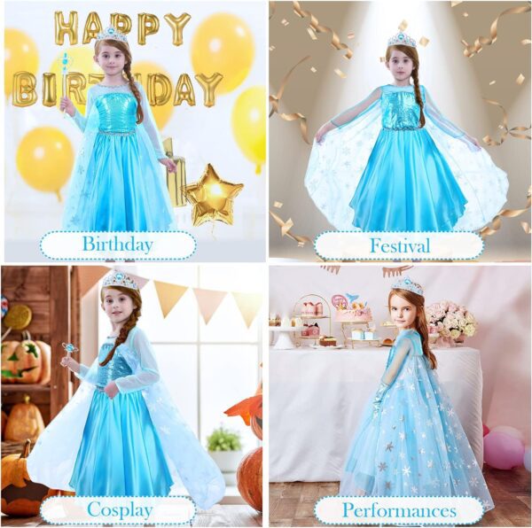 URAQT Elsa Costume Princess Dress, Elsa Dress with Wand and Crown Tiara, Princess Costumes with Elsa Dress Up Accessories for Girls, Girls Fancy Dress for Carnival Birthday Party Halloween Cosplay - Image 5