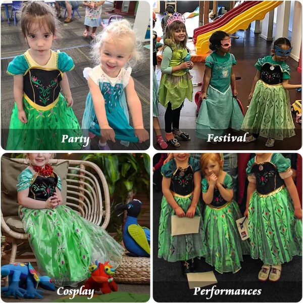 URAQT Elsa Costume, Elsa Anna Dress with Wand and Crown, Girls Princess Costume Dress Up, Fancy Dress for Girls Birthday Party Halloween Christmas Cosplay - Image 4