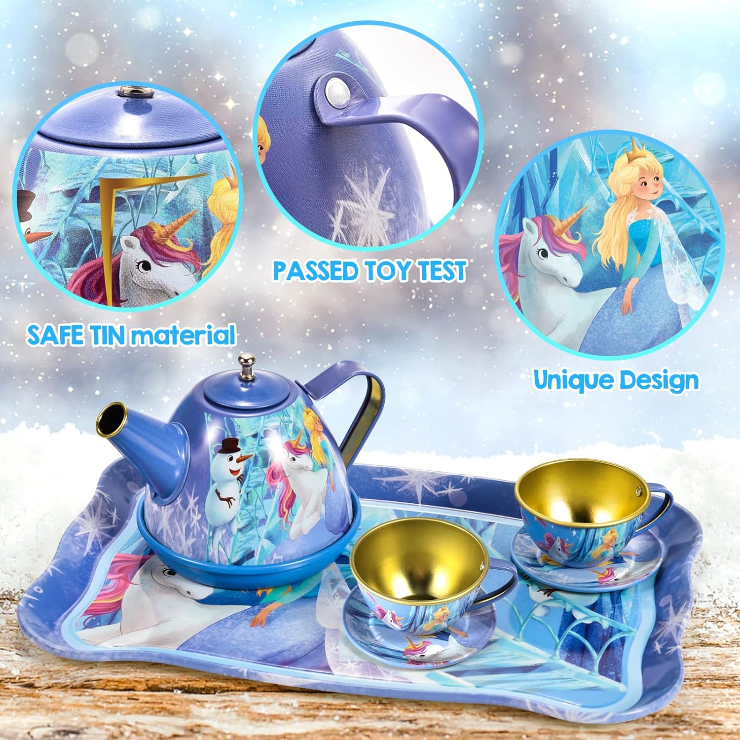 Kids Tea Set for Girls Frozen Toys 49Pcs Frozen Elsa Tin Tea Party Set & Luxury Food Playset & Carry Case Princess Tea Time Kitchen Pretend Play Toys Princess Gift for Toddlers Girls 3 4 5 6 7 Years - Image 7