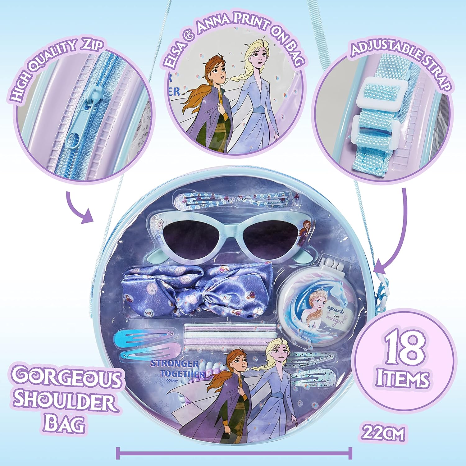 Disney Girls Handbag, Shoulder Bag with Hair Accessories and Sunglasses - Gifts for Girls - Image 3